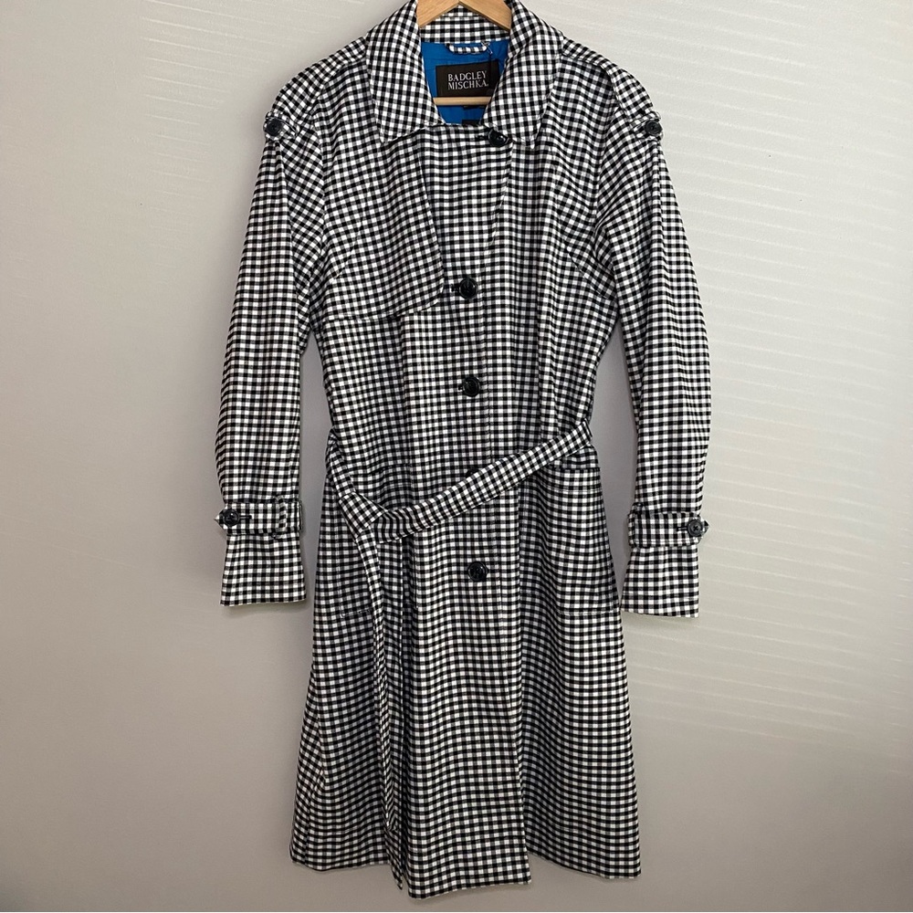 Badgley Mischka Black and White Gingham Trench Coat
